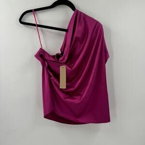 NWT DO+ BE Janay Satin One Shoulder Drape Blouse